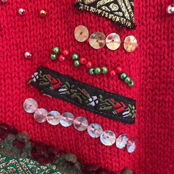 Christmas sweater button cardigan beaded sequins embroidered trees - Picture 3 of 12